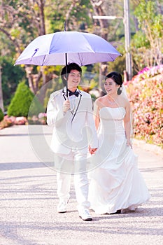 Asian Bride and Groom on Natural Background