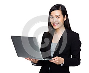 Asian buisness woman use laptop computer photo