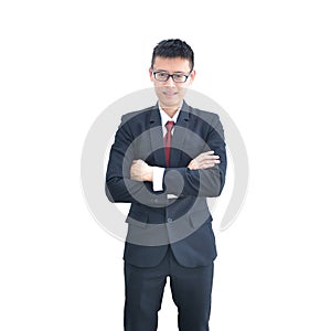 Asian Business man crossing his arms isolated on white background, clipping path inside