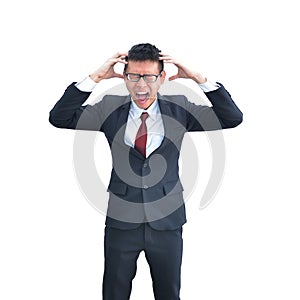 Asian Business man freaking out isolated on white background, cl