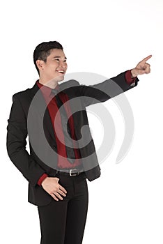 Asian business man pointing something