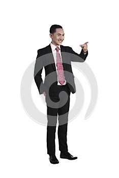 Asian business man pointing something