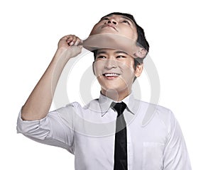 Asian business man remove his other face mask