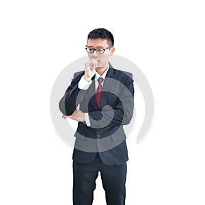 Asian Business man thinking isolated on white background, clipping path inside