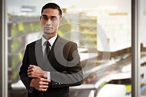 Asian business man wear black suit