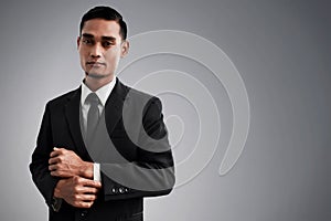 Asian business man wear black suit