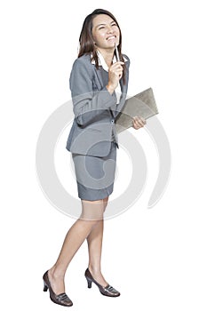 Asian business woman attractive gesture holding a pen and diary