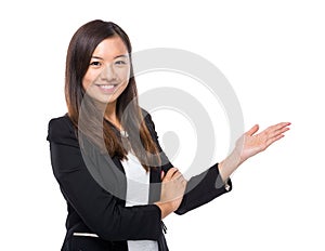 Asian business woman with hand presentation