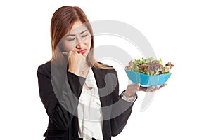 Asian business woman hate salad