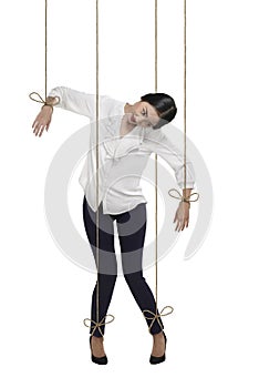 Asian business woman have string attached to her body