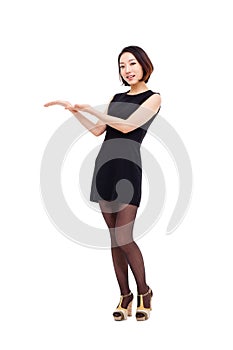Asian business woman indicate blank space photo