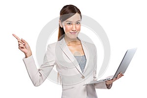 Asian Business Woman with laptop and fingerup