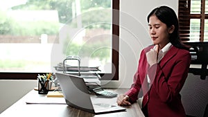 Asian business woman manager video call online for job interview. Attractive female office worker use laptop computer