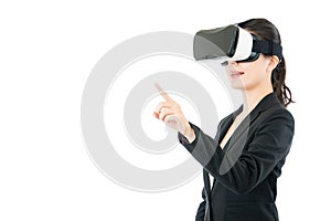 Asian business woman point screen by VR headset glasses