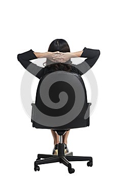 Asian business woman sitting backview photo