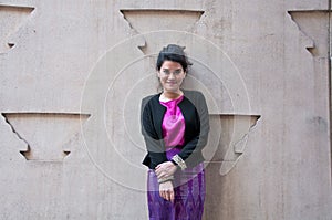 Asian business woman with Thai silk purple dress