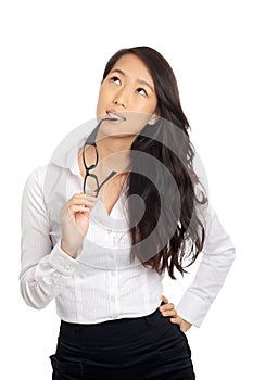 Asian Business Woman thinking with glasses