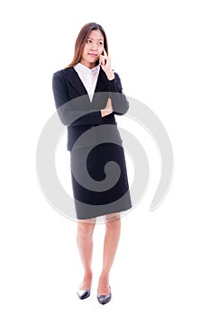 Asian business woman thinking isolalted.