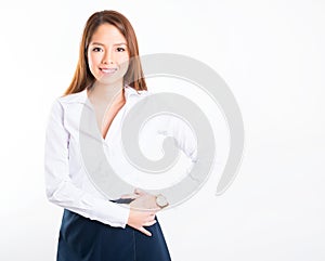 Asian business woman on white background with copy space