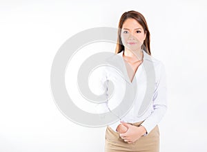 Asian business woman on white background with copy space