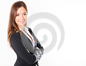 Asian business woman on white background with copy space