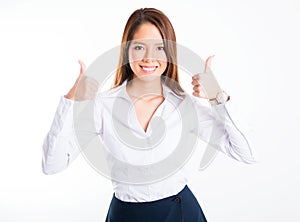 Asian business woman on white background with copy space