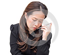 Asian business woman on white isolate background. Action in thin