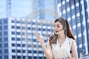 The asian business woman working and operation in outside office