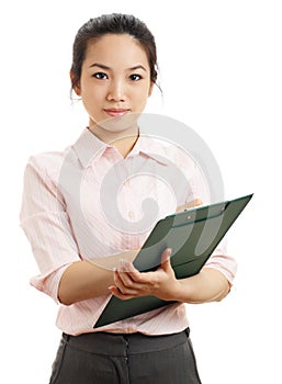 Asian business woman with writing pad