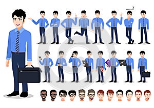 Asian businessman cartoon character set.Vector illustration