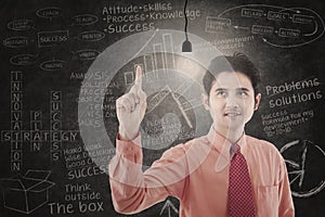 Asian businessman has idea in class