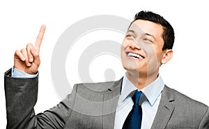 Asian businessman has idea isolated on white