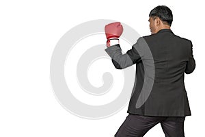 Asian businessman Put boxing gloves to punch