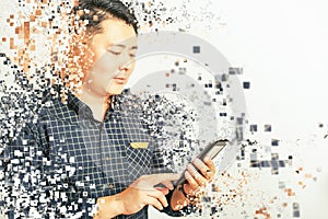 Asian businessman using a tablet pc at white background