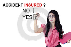 Asian businesswoman agreeing about accident insured