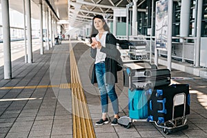 Asian businesswoman arrive in kansai airport photo