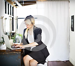 Asian Businesswoman Laptop Planning Strategy Working Concept