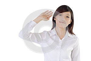 Asian businesswoman raise hand