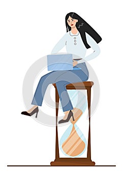 Asian businesswoman with a sand clock. Character wearing business casual