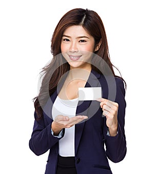 Asian businesswoman showing name card