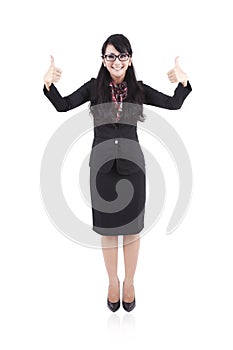 Asian businesswoman showing two thumbs up