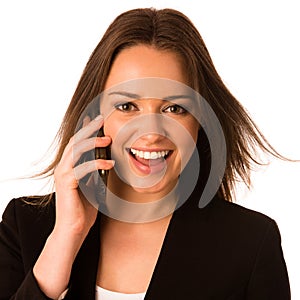 Asian caucasian business woman talking in cell phone