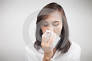 Asian caucasian woman with flu