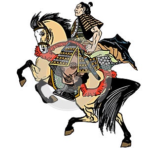 Samurai warrior on horseback photo