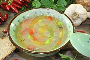 Asian chicken consomme with vegetables