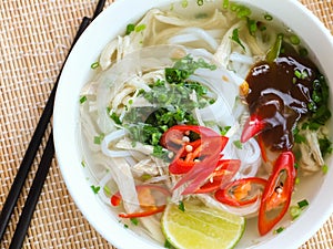 Asian chicken rice noodle soup