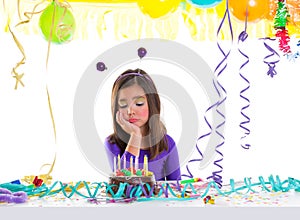 Asian child sad bored kid girl in birthday party