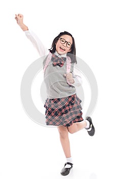 Asian child in school uniform with pink school bag