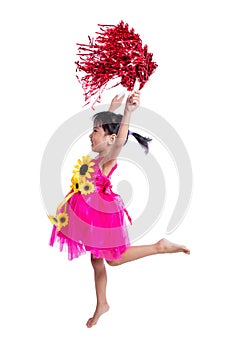 Asian Chinese cheerleader girl holding a pompom