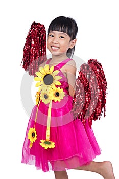 Asian Chinese cheerleader girl holding a pompom